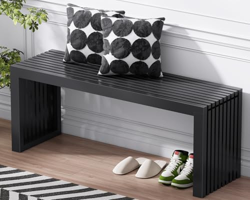 Toolola Bamboo Dining Bench, 35-inch Sleek Design Entryway Shoe Rack Bench, Indoor Kitchen Table Bench, Waterproof Outdoor Bench, Black