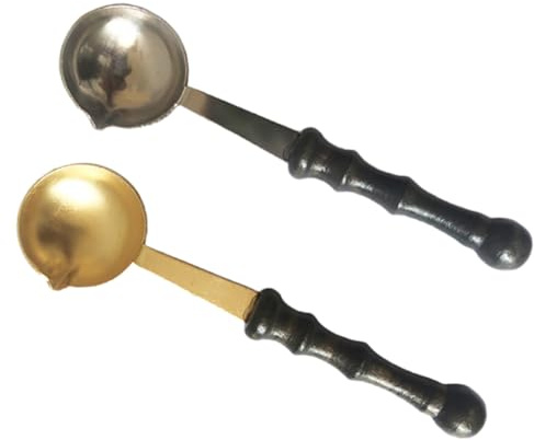 Mango de Madera Cuchara para Derretir Sellos de Lacre 2 Piezas | Cobre Plata, Uso en Vino y Cajas, Fácil de Limpiar y Resistente al Óxido