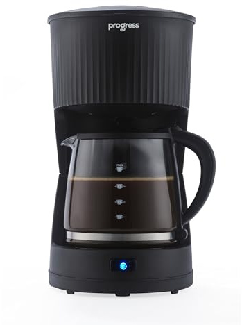 PROGRESS Echo Filter Coffee Machine – 1000W, 1.25L Glass Carafe, Auto Shut-Off, Keep Warm Setting, Overheat Protection, Water Level Indicator, Ground Coffee Compatible, Includes Measuring Spoon, Set
