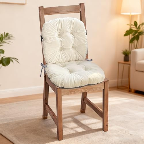 MeYuxg Coussin de Chaise avec Dossier,42 x 85cm Coussin Assise Chaise Jardin Dossier avec Housse Amovible,Coussin De Chaise De Bureau avec Attaches,Lavable, pour Bureau,Canapé (Blanc)