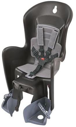 Polisport 8632200029 Bilby CFS AMZ Rear Child Bicycle Seat, Ages 9 Months to 6 Years, 5-Point Padded Harness, Adjustable Footrests, For Panniers racks, For Luggage Racks, Black/Dark Gray