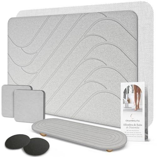 Chandelita Tapis de Bain Diatomite 60×39 cm Séchage Rapide – Set avec Accessoires, Antidérapant, Absorbant & Hygiénique, Résistant aux Moisissures – Tapis Diatomite Salle de Bain Idéal Sortie d Douche