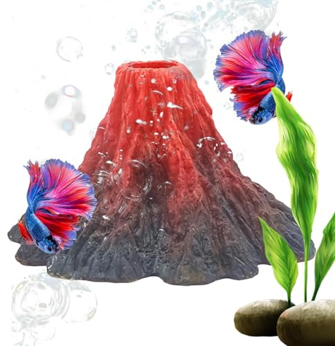 Aquarium-Dekoration, Vulkan-Deko, Skulptur – realistische Vulkan-Berg-Luftblase, für Wasser-, Betta-, Wels-, Schmerle, Clown-Krabbe, Spielruhe, Zuhause, Wohnzimmer, Büro