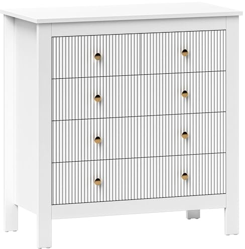 HOMCOM Bedroom Chest of Drawers Fluted 5 Drawers 79 x 39.5 x 81cm White