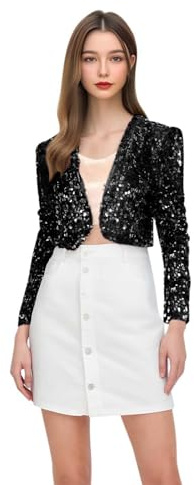 Giacca glitterata da donna corta con paillette, elegante slim fit, giacca bomber Nightclub discoteca con brillantini metallizzati brillanti, costume da carnevale 2026
