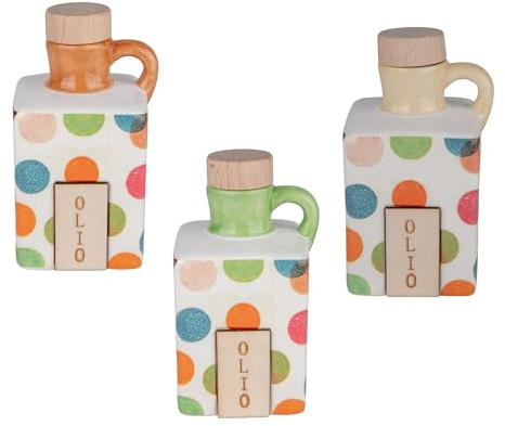 Doni Bomboniere Matrimonio 1 pz Oliera Rettangolare Con Tappo in Sughero Fantasia Pois in 3 Varianti di Colore con Etichetta Legno con Scritta Olio Idee Comunione Cresima Complete Originali Economiche