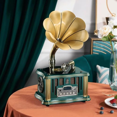 Gramophone Tourne-disque vinyle rétro avec haut-parleurs intégrés, Bluetooth, AUX-IN/USB/FM, style classique pour les amateurs de musique vintage