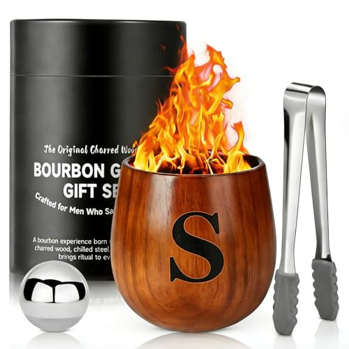LAIKAIEU Set Bicchieri Da Whisky in Legno Carbonizzato, Bicchiere Borbone Personalizzato, Bicchiere Da Whisky Isolato, Regali Perfetti Per Uomini Marito, Papà, Amanti Del Whisky, Compleanno (S,300ml)