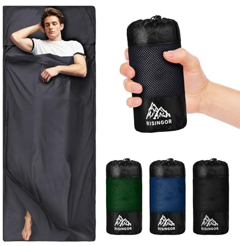 Hüttenschlafsack Baumwolle, Ultraleichter Reise-Schlafsack, Reiseschlafsack mit Zwei Wege Reißverschluss Hüttenschlafsack Baumwolle aus Mikrofaser mit Kissenfach für Camping Wandern