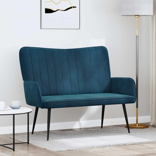 Fengshui Zweisitzer Sofa Blau 115 x 61 x 87 cm Samt | Atmungsaktiver Stoff, Metallgestell, pflegeleicht, für Wohnzimmer oder Schlafzimmer