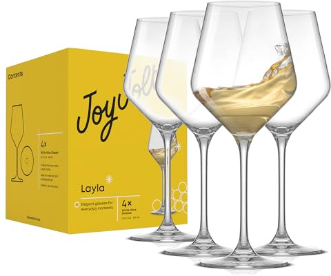 JoyJolt Layla White Wine Glasses, Set of 4 Italian Glasses, 13.5 oz Clear – Made in Europe