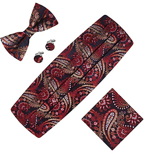 EPOINT Cummerbunds C.B.AE.O.001 Herren-Kummerbund, Paisleymuster, Rot / Burgunderrot, Burgunderrot, Schwarz_c-us-c.b.ae.o.001-1