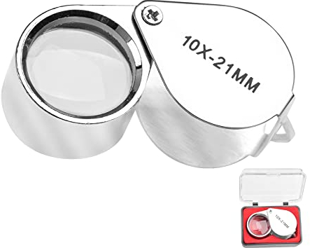 CUNTAUK Jewellers Loupe Magnifying Glass, 10X Handheld Magnifier Jewelers Loupes Magnifying Glasses with Case Applied to Science Reading Books Newspaper Insects Hobby Observation (10X)