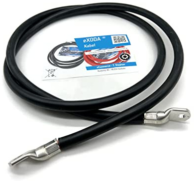 eXODA Batteriekabel 70 mm² 1,8m M8 M10 Schwarz flexibles Kabel 261A 12V | Batteriekabel, Querschnitt 70 mm², Länge 1,8m, Ösen M8 und M10, 261A, 12V, flexible Handhabung, hitzebeständig bis 70°C
