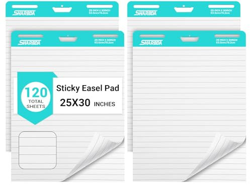 SHARBDA Bloc de caballete adhesivo forrado, 25 x 30 pulgadas, papel para rotafolio, papel adhesivo para profesores, papel de caballete autoadhesivo grande, súper pegajoso y resistente al sangrado, 30