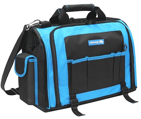 Högert Technik - Sac d'électricien résistant | Sac à outils d'électricien | Multifonction pour bricoleurs | En polyester 600D | 3 poches latérales | 4 poches extérieures | 3 compartiments principaux
