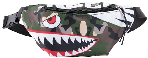 Children's Cartoon Fanny Pack For Boys And Girls Cute Nylon Shark One Shoulder Bag Kids Chest Crossbody Bag, 3-11 Years (Camouflage Shark)