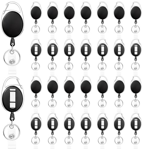 GBACHOOSE 30 Llavero Extensible，Llavero Retractil, Soporte Para Tarjetas, Color Negro, Mosquetón, Tarjetas De Identificación, Clips Para Tarjetas De Identificación, Nombres Y Tarjetas De Llave
