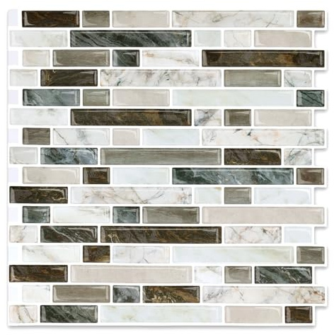 Yipscazo 10 fogli adesivi da 30,5 x 30,5 cm, adesivi per cucina, paraschizzi, lavanderia, bagno, carta da parati in vinile ruvido, piastrelle marroni