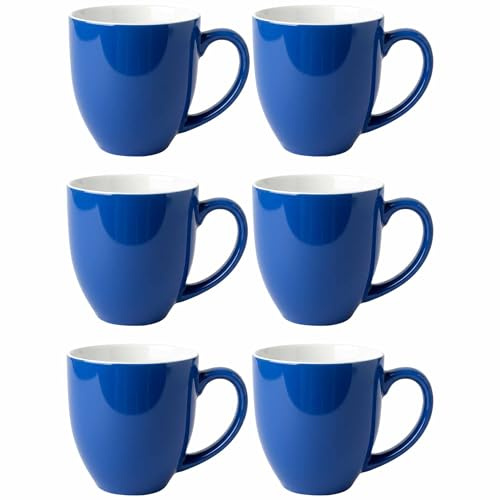 myGrtfam Ceramic Coffee Mugs Set of 6 for Latte Cappuccino Stoneware Cup 12oz Round Blue