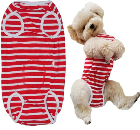 Kukaster Pet Body pour chien après castration chirurgicale - Combinaison de protection pour chien - Boucle en nylon pour perte de cheveux, allergies, rasage, rayures rouges et blanches XS