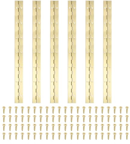 PATIKIL 14x1.2 Inch Piano Hinge,6 Pcs 304 Stainless Steel Continuous Hinge with Holes for Piano Gate Door Wooden Storage Box Cabinet Boat,Gold