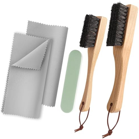 ATROPOS 6Pcs Horsehair Silver Brush Set for Silverware Detail Polish Brush with Polishing Cloth,Sanding Strip Applicator Jewelry Cleaning Brushes Polishing for Sterling, Cutlery, Metal