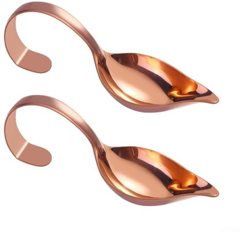 Paquete de 2 cucharas de salsa de acero inoxidable con mango curvado para verter, cuchara de condimento de acero inoxidable 304 para aderezos de ensalada, postre (oro rosa)
