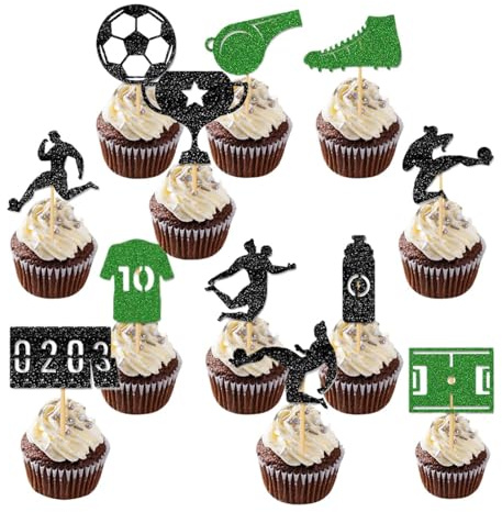 Topper de football pour gâteau - 2D Fournitures pour fêtes sportives - 12 pièces décoratives pour gâteau avec thème sportif | Pour desserts, gâteaux, événements, jeux, célébrations, anniversaires