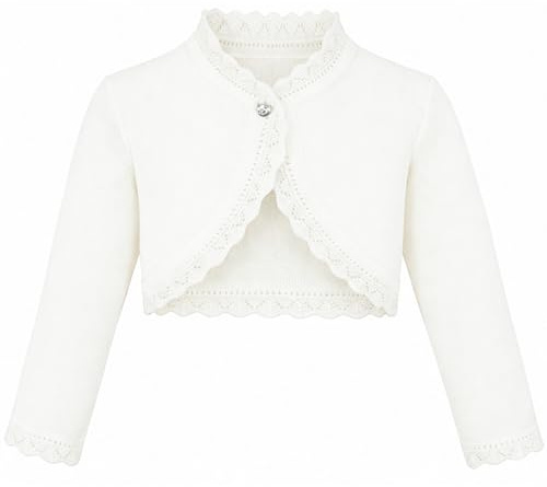 Lilax Little Girls' Knit Long Sleeve Button Closure Bolero Cardigan Shrug 7 Cream