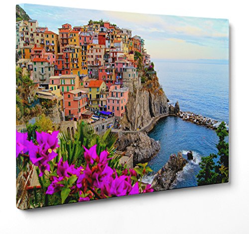 ConKrea Quadro su Tela Canvas - INTELAIATO - Pronto da Appendere - Villaggio Manarola - Cinque Terre Liguria - 50x70cm - Senza Cornice - (cod.3334)
