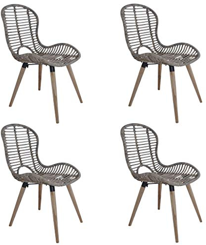 Tidyard 4er Set Gartenstuhl Stapelstuhl Bistrostuhl Balkonstuhl, aus Natürlichem Rattan+ Holzbeine, Wasserabweisend, 48 x 64 x 85 cm (B x T x H), Braun