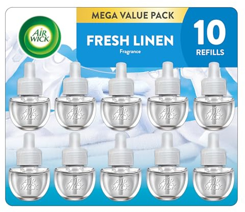 Air Wick Plug in Scented Oil Refill, 10ct, Fresh Linen, Air Freshener, Essential Oils, Eco Friendly Pack