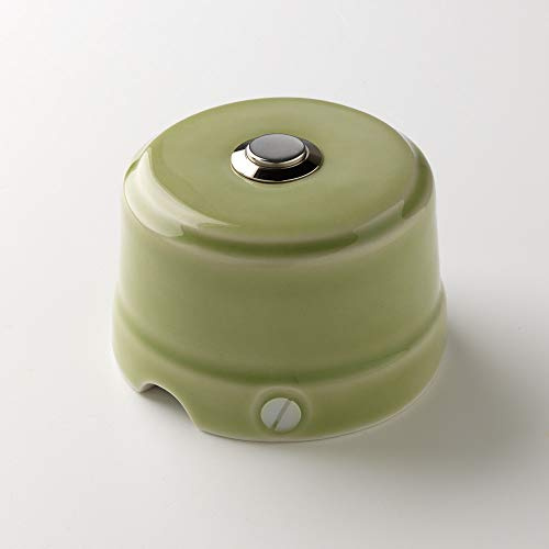 Klartext - Pulsante a pressione 48v BELLE ÉPOQUE in stile vintage per installazione con cavo tessile, in pregiata porcellana artigianale, colore verde lucido