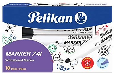 Pelikan 817974 Whiteboard-Marker 741 mit Runddocht, schwarz, 10 Stück in Faltschachtel
