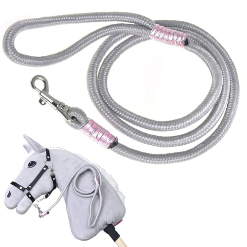 LarDen Hobby Horse Zubehör - Führstrick | Tizian (Grau) | Handgefertigte Leine | Robuster Strick mit Karabiner | Steckenpferd, Hobby Horsing | Passend für Halfter | Spielzeug, Geschenk