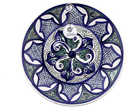 CERÁMICA RAMBLEÑA | Plato decorativo para colgar en pared | Plato de cerámica | Plato de pared | Plato pared Modelo D24 | 100% Decorado a mano | 35x35x5 cm