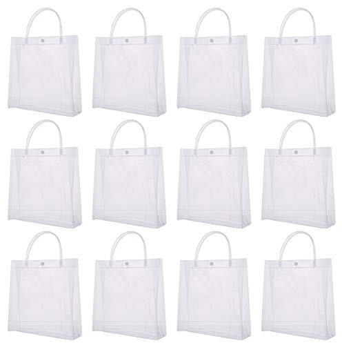 NBEADS 12 Stück Tragetasche Transparent, PVC Handtaschen Klar Schnapp Tasche Plastik Wiederverwendbare Einkaufstasche Geschenktüten Für Geburtstags-Hochzeitsfeier, 33x25.5x6.5cm