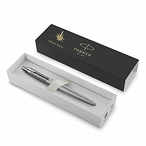 Parker Jotter XL Monochrome Kugelschreiber mit Gravur | Premium Stift | Geschenkbox | blaue Tinte | edel | personalisiertes Geschenk | Namen | graviert | Geburtstag | Idee (Silber)