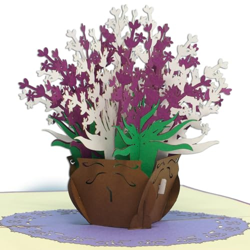 POP UP Karte - lilafarbene Strauss Blumen - Lavender - 3D Geburtstags-Karte - Gruß-Karte mit Blumen-Motiv - Klapp-Karte - Lila, N392
