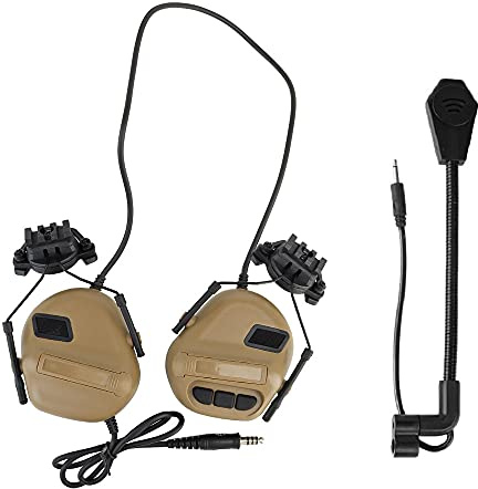 Casque d'écoute Tactique Militaire de Tir avec Capteur de Son et Fonction de Réduction du Bruit, Casques Tactiques Accessoires pour Airsoft et Paintball, l'armée,Chasse, Jeu de Guerre, CS Brun
