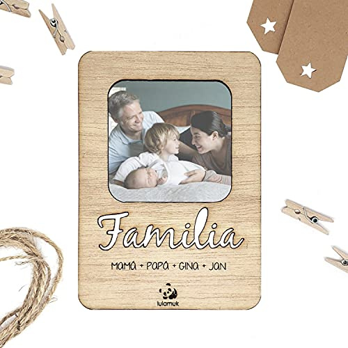 Marco de Fotos Personalizado con Tu Nombre y Texto | Portafotos Imán de Madera Original | Marco Personalizable para Regalo, Bebe, Comunión, Bautizo, Pareja, Padre, Madre | Lulamuk