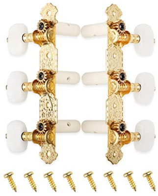 Mr.Power Guitar Tuners Machine Heads 3+3 Set Short Gold, White Button