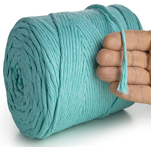 MeriWoolArt® Naturligt Bomullstråd 4mm, 225m Väldigt Mjuk Garn Bomull Återvunnet och Viskos, Bomullsrep för Drömfångare, Macrame Vägghängande, Makramé Gobeläng, Boho Fjädrar, fler DIY Boho Dekoration