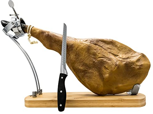 NERTHUS FIJ 955 Porta prosciutto pieghevole girevole, marrone + coltello per prosciutto