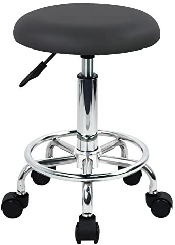 WKWKER Ergonomic Rolling Stool PU Leather On Wheels Swivel Height Adjustable Seat Chair For Kitchen Drafting Salon Lab Office Massage (Black)