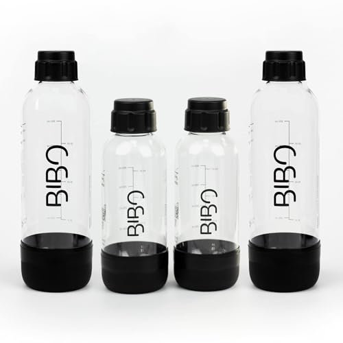 BIBO 1L & 500ml Bottle x 2, Reusable BPA-Free Sparkling Water Bottle | Replacement Accessories Compatible with BIBO Sparkling Soda Maker for Carbonated Fizzy Drinks, Black