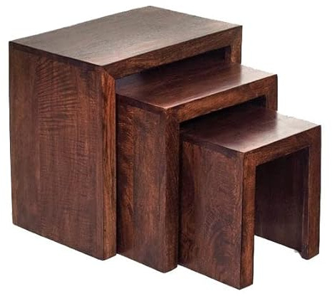 Dakota Mango Nest of 3 Tables - Modern Unit for Living Room - Wooden Home Furniture in a Retro Style