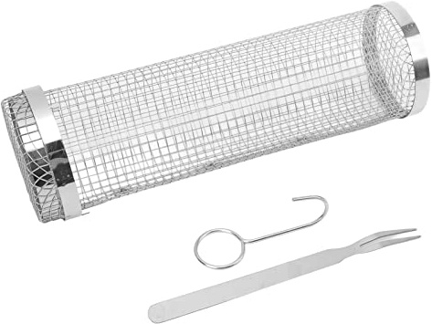 Cestello per Griglia Rotante Anche per Cucinare Riutilizzabile Facile da Pulire Cilindro per Griglia per Verdure per Barbecue Coperchio Staccabile con Gancio per Il Campeggio (20 cm/7,9 Pollici)