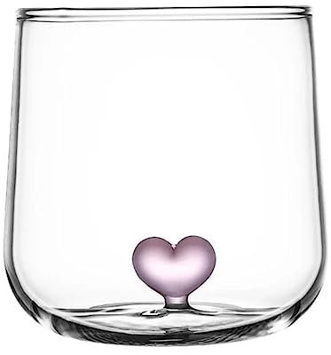 BORATO Occhiali Coppa Di Acqua Creativa Con Il Cuore Grazioso Rosa Regalo Delizioso Per Amanti La Colazione Latte Tazza Di Caffè Trasparente In Bicchiere Da Bere Trasparente-Pink,301-400Ml